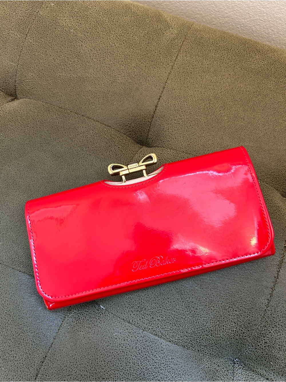 Ted Baker Glossy Red Patent Bow-Top Women's Wallet